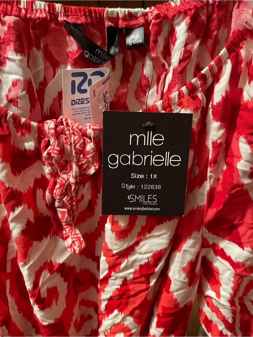 Mlle Gabrielle Red and White Printed Midi Dress